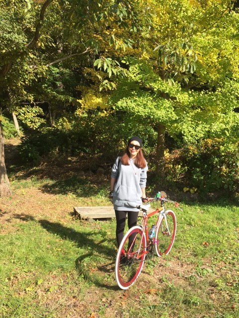 awesomesgrbikelife:  Today’s bike exercise about 2hours. My knit beanie is cut off brim of a cap mys