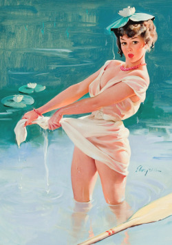 vintagegal:  “Upsetting Upset” by Gil Elvgren, 1969