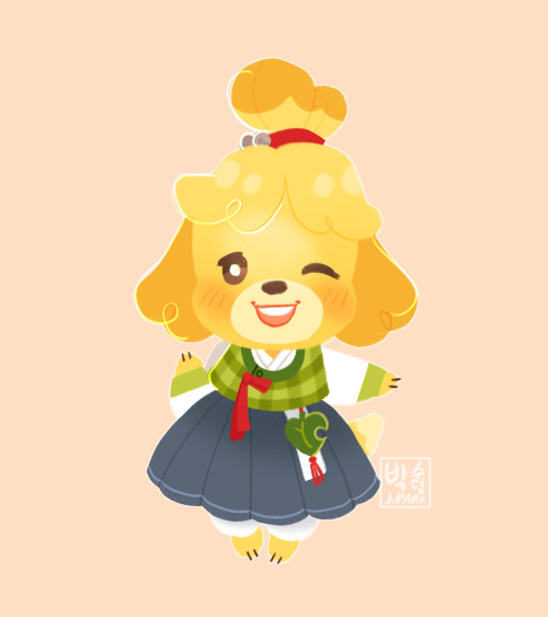  Days 6, 7, & 8 of Hanboktober Animal Crossing - Isabelle, Tom Nook, & Digby 동물의 숲 - 여울이, 너굴