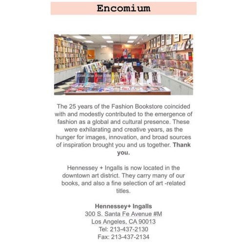 The Fashion Bookstore would like to thank you for your business throughout these years. #TheEndOfAnE
