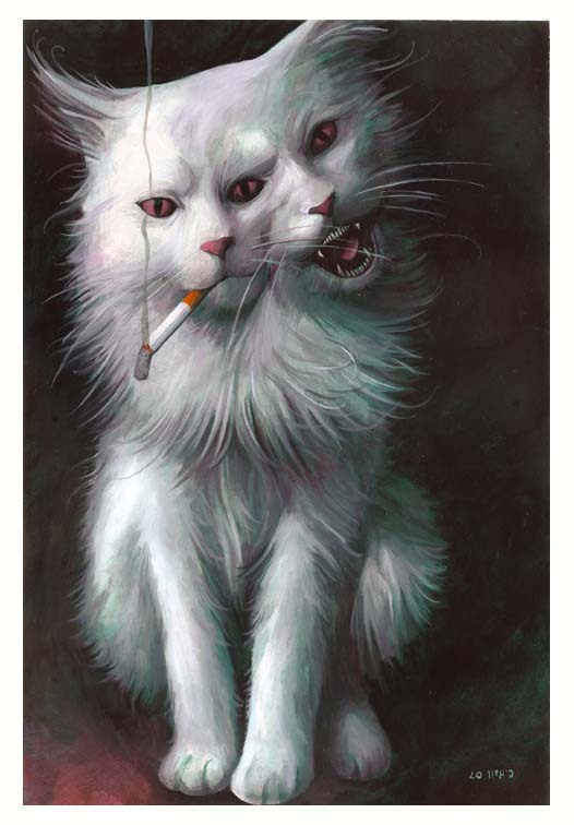 adsertoris:  Transmetropolitan cat by ~CharlesHall oil on crescent  10&quot;