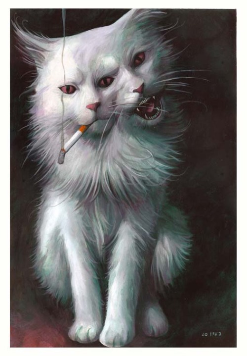 adsertoris:  Transmetropolitan cat by ~CharlesHall oil on crescent  10" x 15" 