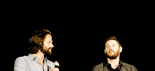 out-in-the-open: Jensen checking to see if his “Dean” is showing ♥