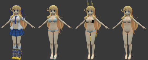 Well, @yadalieu… Not sure what has bitten me, but after your “ask“ i had a bit of curiosity about this Katsuragi model. @ambrosine92 passed me some models of her (thank you ¬¬ ): clothed, bikini and nude version. I’m terrible merging models,