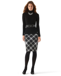 Olympiasfashions:  Belted Turtleneck With Print Pencil Skirt On Flickr. 