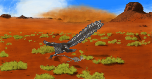 Our Protaganist, The Velociraptor Mother, Is Chasing A Female Shuvuuia Deserti Through The Bushes Of