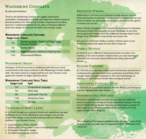 homebrewlesbian:WANDERING CONCLAVE — I’ve always liked the idea of a ranger conclave that isn’t nece