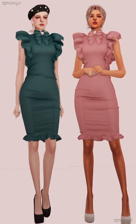  [RIMINGS] Square Ribbon Brooch & Tight Sleeveless Dress - FULL BODY- NEW MESH- ALL LODS- NORMAL