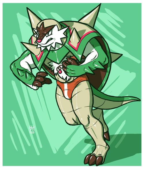 izzyink: Storming the front  With Chesnaught’s armor-like body, nobody even dares to tackle him. Pretty weird looking football, too.Chesnaught belongs to Game Freak/Nintendo.   