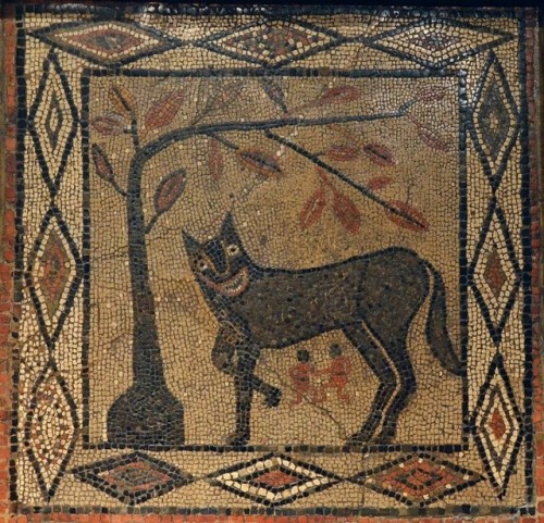 Lupa with Romulus and Remus, Mosaic from Aldborough, about 300-400 AD, Leeds City Museum, England. P