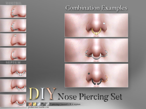pralinesims:  4 different nose piercings for the left or right nostril, + 3 septum piercings. (All i