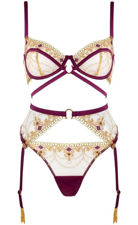 Studio Pia | Matilda • in mulberry purper silk + golden embroidery on sheer tulle