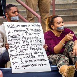 hbcubuzz:  Morehouse student Timothy Tukes accompanied by friend, Kim, engage in a silent protest with a message that speaks volumes ! #ithappenedtous #morehouse http://ift.tt/1YaMtmc 
