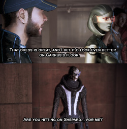 amiovergarrusvakarian:  incorrectbioware:  Mass Effect/Parks and Recreation  No.I am not over Garrus Vakarian.