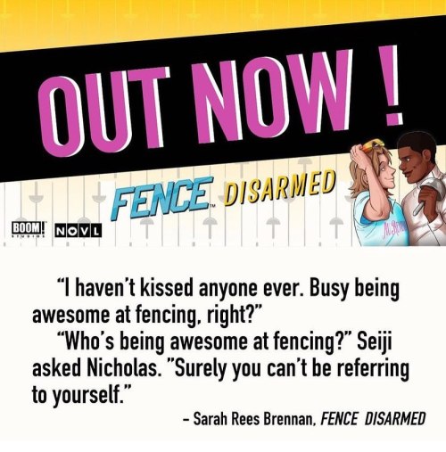 Don’t mind me, I just think @c.s.pacat’s graphic to celebrate FENCE DISARMED being out now in the UK