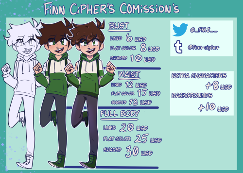 finn-cipher: Art Commissions are Still Open!DM Me if interested because I got Bills to pay!-Updated 