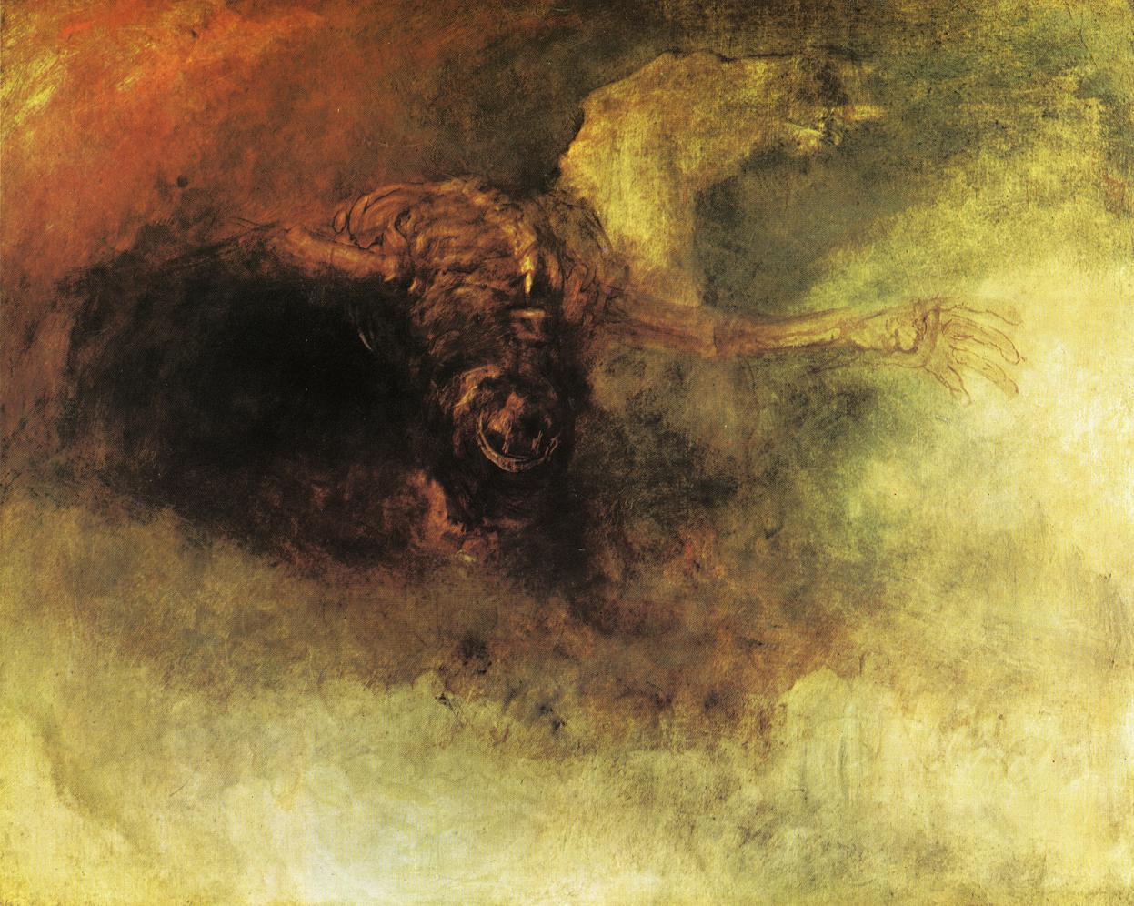 artist-turner:  Death on a Pale Horse, William TurnerMedium: oil,canvashttps://www.wikiart.org/en/william-turner/death-on-a-pale-horse-1830
