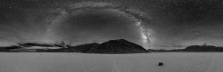 earthporn:    A panorama of the Milky Way with the tracks of sailing stones below, Death Valley, California [4000x1290] by Dan Duriscoe.  