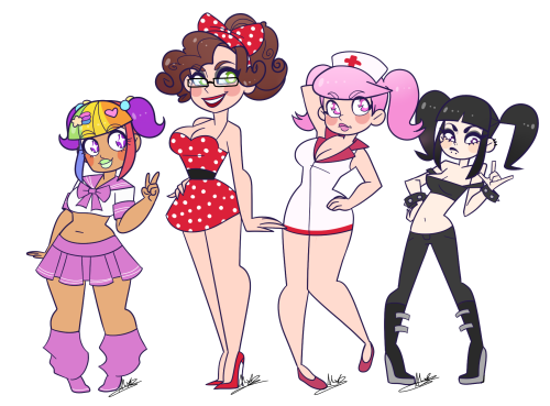 telltale-sheriff:  Experimenting with a more cartoony style so I drew my fav babes from Huniepop and Huniecam! @huniepot Took some liberty with their design and messed with their outfits a little <3 