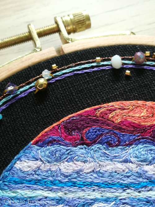 &ldquo;Jupiter&rdquo;Hand embroidery.DMC embroidery threads, Swarovski crystal beads and 24kt gold p