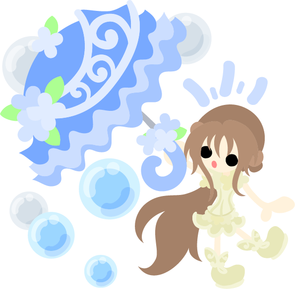 梅雨の季節のフリーのイラスト素材 お洒落な青の傘を持つ可愛い女の子 Free フリー素材のatelier B W 加工 印刷 商用利用可能