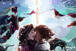 thiefofstars:here’s a lil preview of a piece I did for the korrasami fanzine Just The Two Of Us Vol. 2, run by @catstealers-zines! pre-orders open on january 15th!! ✨