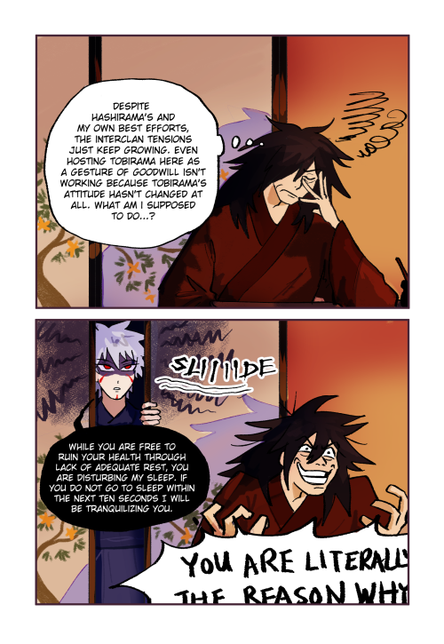 simkjrs: heres my take on what i think should happen if tobirama and madara were forced to cohabitat