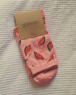 snowpeasprout:  My new watermelon socks by Gorman. Made from unbleached organic cotton.