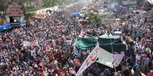 palsyria:  View from the top of the Rabaa Mosque minaret. The cameraman has been coming here for the past 5 weeks and today - this is the biggest crowd he has seen. The protesters against the Pharaoh Army military coup. 