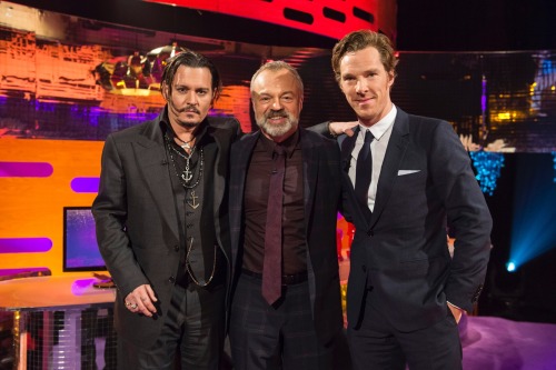 new tab for highresJohnny Depp, Graham Norton and Benedict Cumberbatch during filming of the Graham 