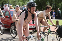 publiclynude:  The World Naked Bike Ride - Cardiff 2015 taken by Publicly Nude, exclusiveThe full set is available at…http://publiclynude.tumblr.comA peaceful, imaginative and fun protest against oil dependency and  car culture. A celebration of the