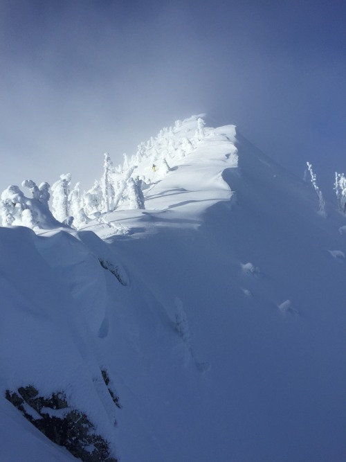 Davis King approaching Plewman peak.Rossland Range, Boxing Day