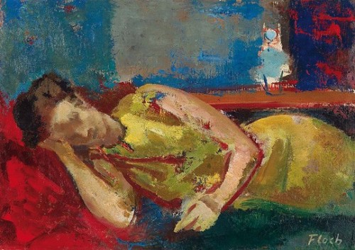 huariqueje:Reclining Woman  -  Josef FlochAustrian 1894-1977oil on canvas, 33,5 x 46,3 cm