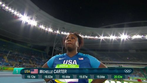 futureblackpolitician: croptopcameron: Michelle Carter wins Gold in Women’s Shot Put at the Ri