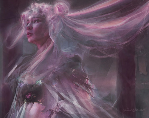 .  [ a new painting - my reimagining of princess serenity from sailor moon as a soft goth pastel war