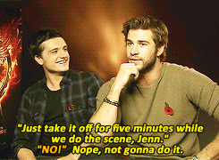 thatfunnyblog:  Josh Hutcherson and Liam Hemsworth on Jennifer Lawrence after winning