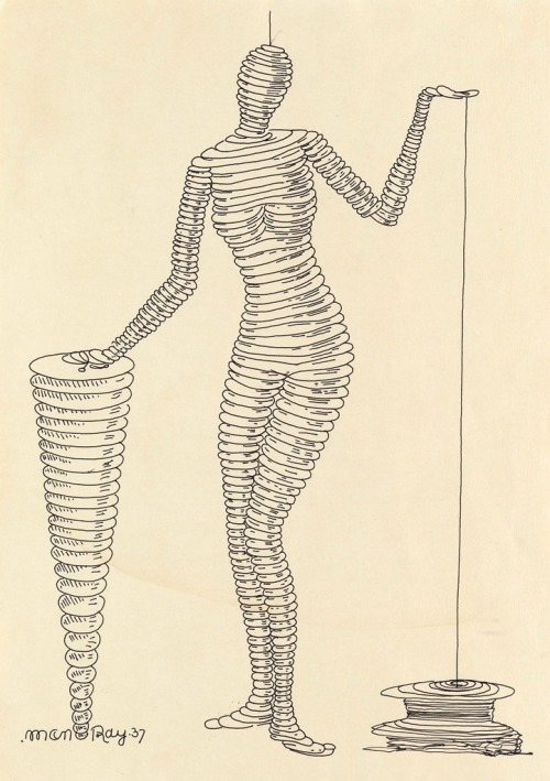 madivinecomedie:Man Ray. La Femme Portative. Alternate version of a drawing featuring a woman, a coi