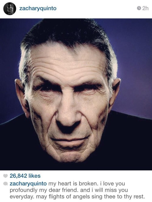 superherofeed:William Shatner, Zachary Quinto, Nathan Fillion and more remember Leonard Nimoy.