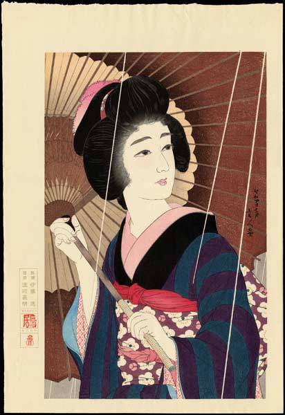 Torii Kotondo 鳥居言人,Twelve Aspects of Women     Part Two7-Rain;8-Applying Powder;9-Peony Snowflakes;1