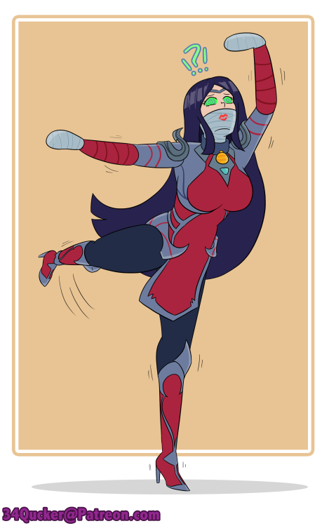 Irelia, from League of Legends, confused as she finds herself helplessly dancing~!Make sure to check