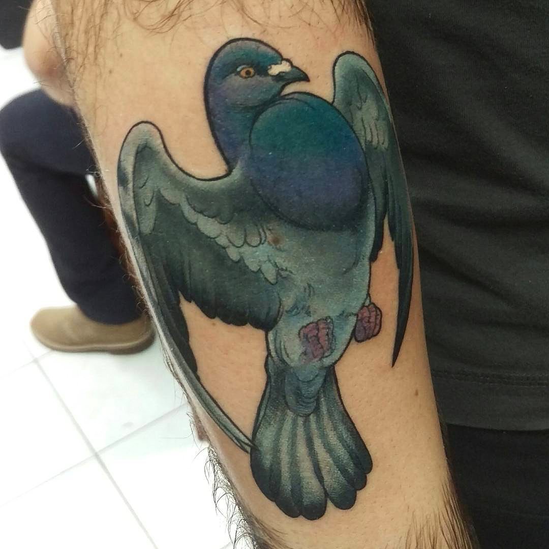 Rising Dragon Tattoos NYC on Tumblr: Awesome pigeon tattoo by Eddie Carrero  👉🏻 @eddiecarrero 👈🏻 #newyorktattoo #instadaily #instatattoo #pigeon  #nycpigeons...