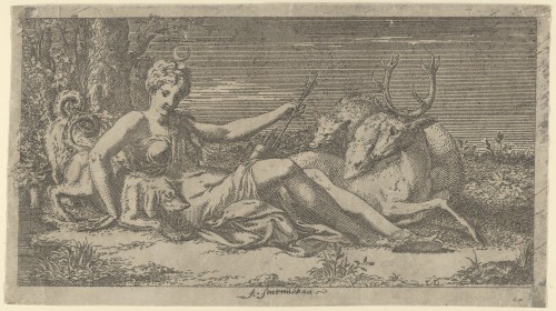 Diana Resting by Léon Davent after Francesco PrimaticcioFrench, c. 1542-1545etchingMetro