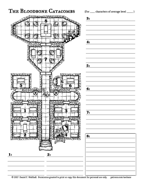 tabletopresources: axebanegames:  The Bloodbone Catacombs (map #15) The latest hand-drawn map is rea