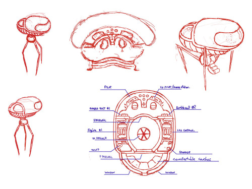 James concept art by storyboard artist Andy Ristaino from Andy: Here’s some early concept stuff i drew up before boarding “James.”  I spent way to much time figuring out the layout of the ship, but boy was it fun.