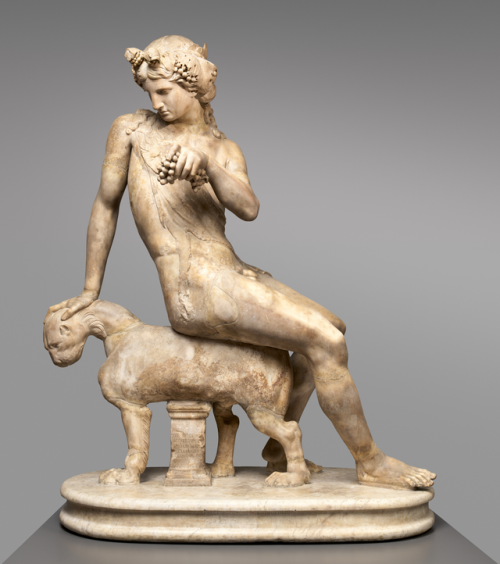 greekromangods:Dionysos seated on a pantherRoman; Imperial, 1st–3rd century ADMarbleThe Metrop