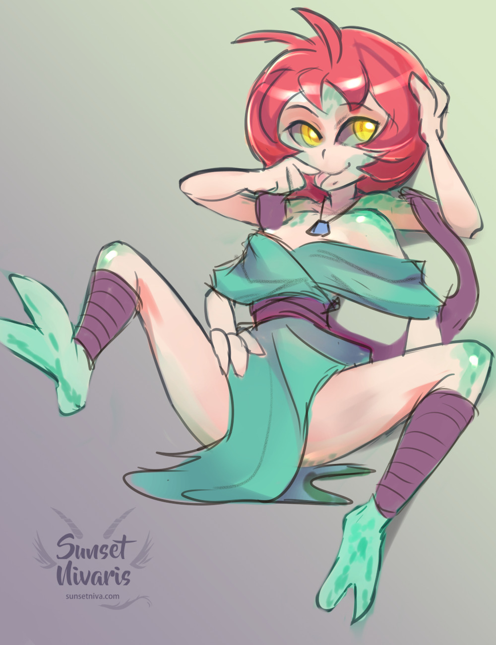 sunsetniva:  art trade with @devirishI drew a cute Orochi, a mistic half snake girl,