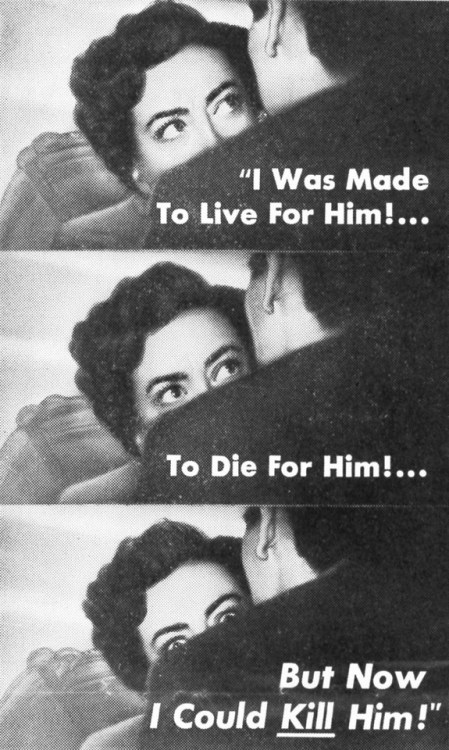 wehadfacesthen:Joan Crawford and Jack Palance in a newspaper advertisement for the thriller Sudden F