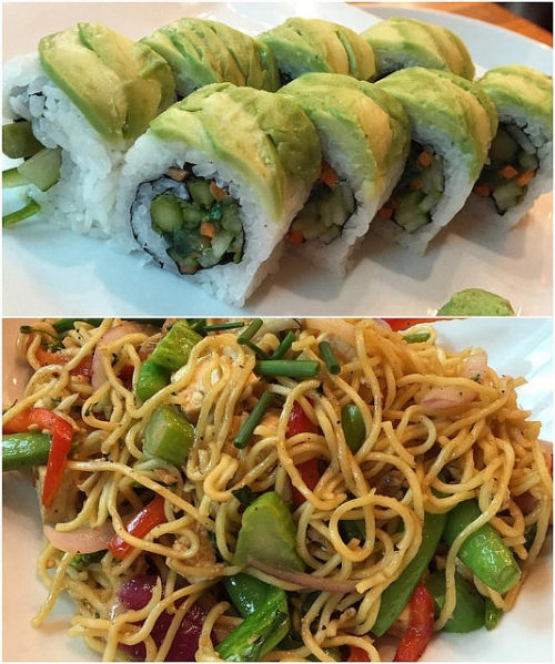 veganfeast - Vegetable Rainbow Roll and Pan-Asian Noodles with...