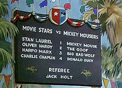 an-unconventional-lady:  The stars come out to play in Mickey’s Polo Team (January 4, 1936) Featuring: Shirley Temple, Laurel and Hardy, Charlie Chaplin, Charles Laughton, Eddie Cantor, W.C. Fields, Harold Lloyd, Greta Garbo, Clark Gable, and Harpo