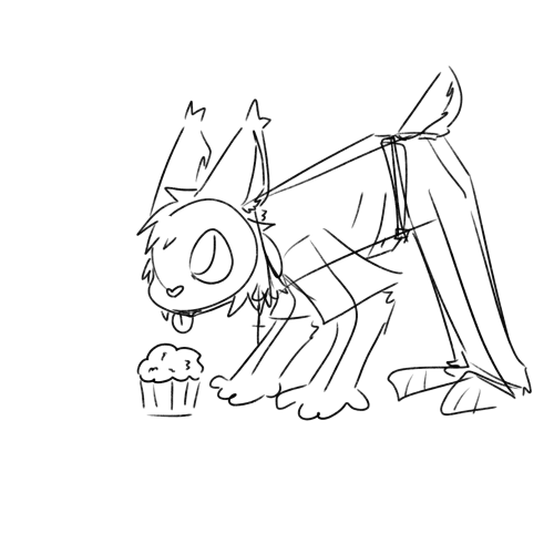 a drawing of TJ from echo on all fours eating a muffin.